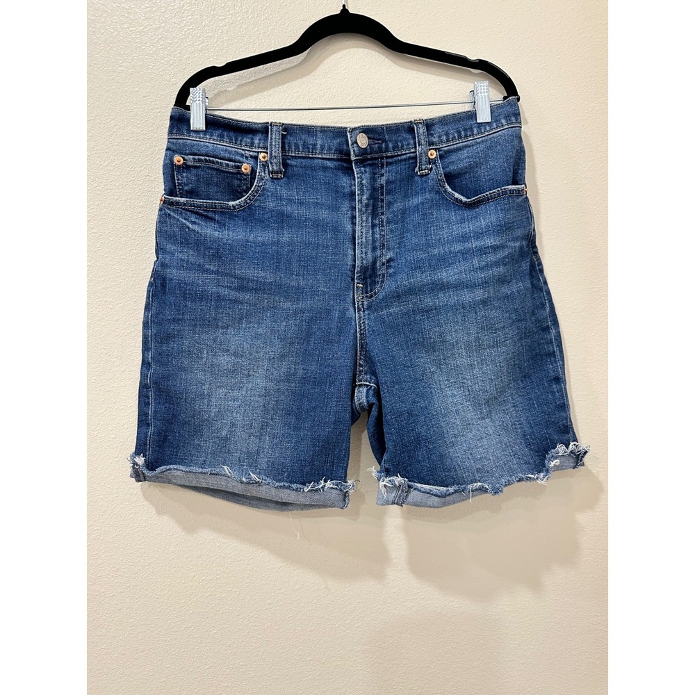 Gap Denim Womens High Rise Bermuda Shorts Blue Medium Wash Raw Hem Size 12
